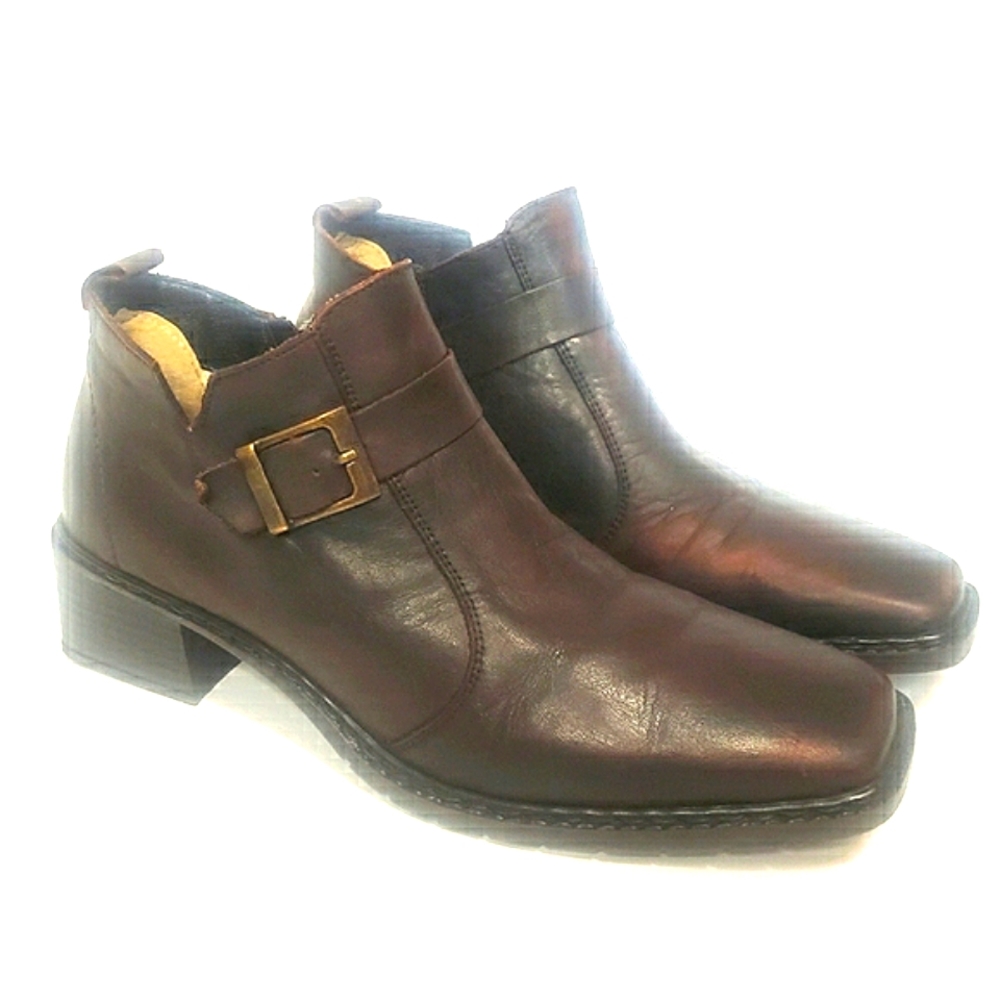 Rieker Leather buckle lined 90s retro square toe half boot bootie Germany Made